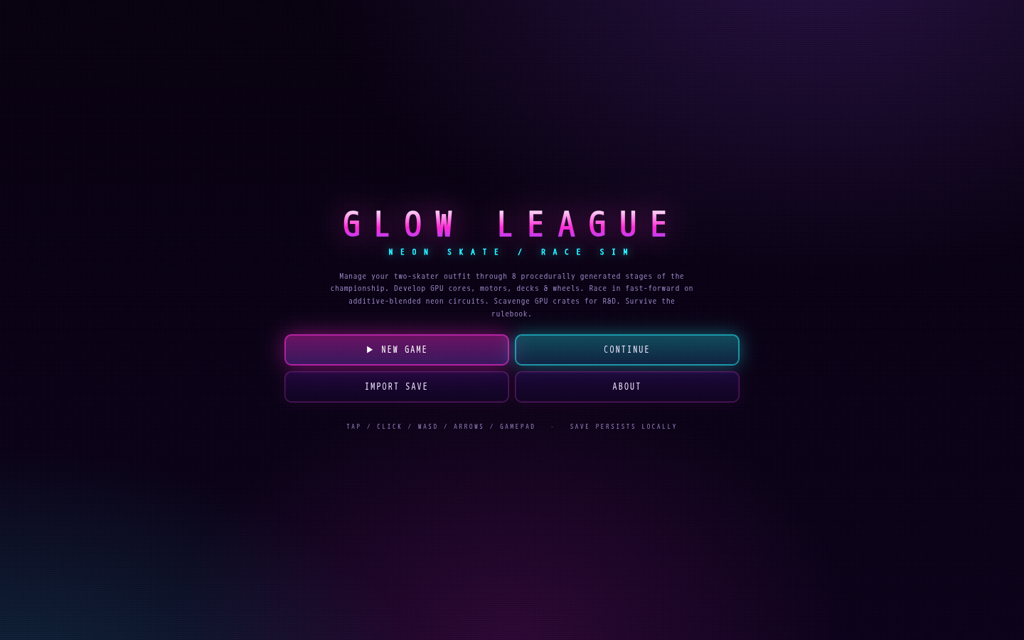 Glow League - A skateboard racing team manager thumbnail